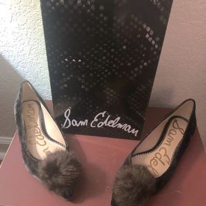 Sam Edelman "Raddie" Dark Grey Velvet Flat with Pompom - Size 8M - New In Box